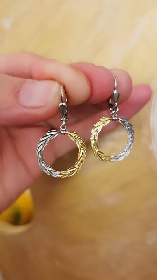 Etsy Handmade Sterling Silver Olive Leaf Earrings Gold Accents