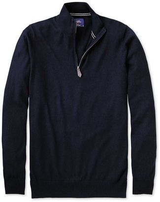 Charles Tyrwhitt Navy cotton cashmere zip neck sweater