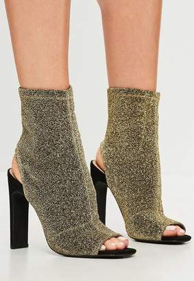 Missguided Gold Shimmer Peep Toe Ankle Boots