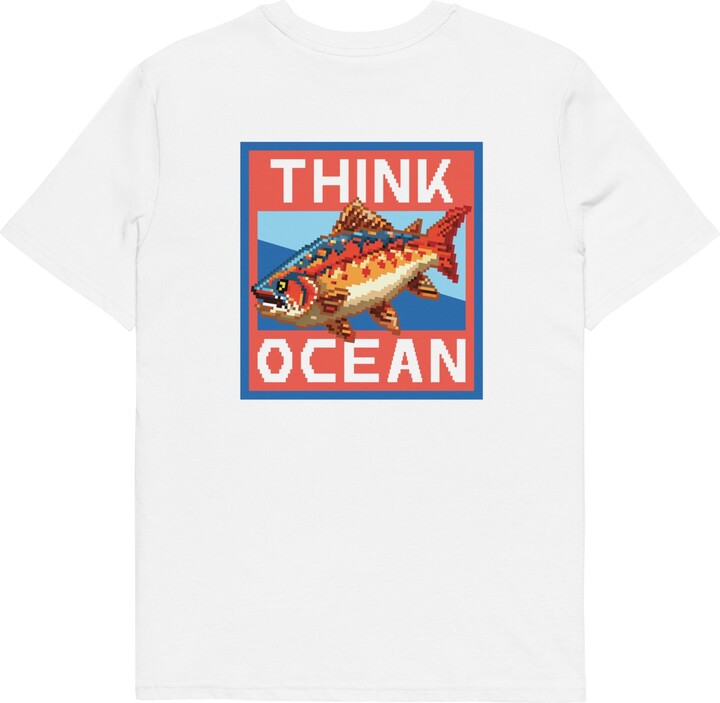 Anchor & Crew White Think Ocean Fish Pixel Art Organic Cotton T-Shirt - Women