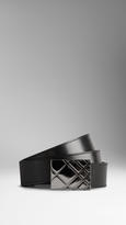 Thumbnail for your product : Burberry Textured Leather Check Buckle Belt