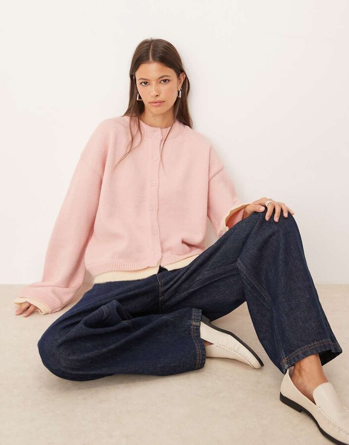 ASOS DESIGN knit oversized cardigan with double layer in pink
