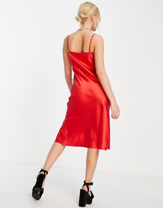 Miss Selfridge going out midi dress in red satin - ShopStyle