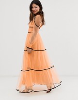 Thumbnail for your product : True Decadence premium off shoulder maxi dress with contrast trim in apricot