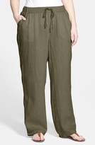 Thumbnail for your product : Sejour Slubbed Linen Drawstring Pants (Plus Size)