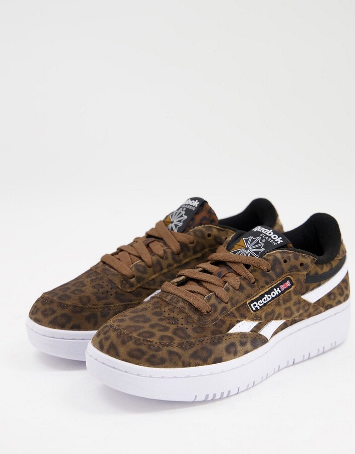 Reebok Club C double revenge sneakers in brown leopard print - ShopStyle