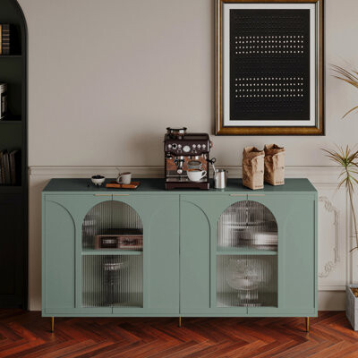 Accent Cabinet Lacquered Wooden Cabinet With 4 Glass Doors Sideboard Buffet Server Cabinet Storage Cabinet