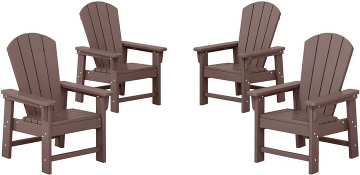 Westin Outdoor Children's Laguna Set-4 Outdoor Patio All Weather Fade Resistant Kids Poly Plastic Adirondack Chairs in Dark Brown