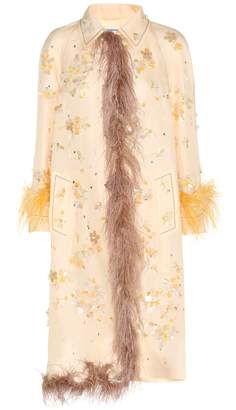 Prada Embellished silk coat with feather trim