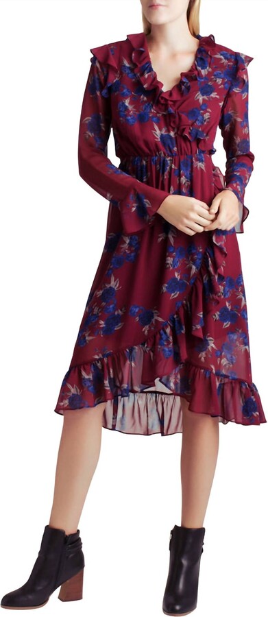 Kensie Ruffle Hem Faux Wrap Dress In Rhythm And Blues