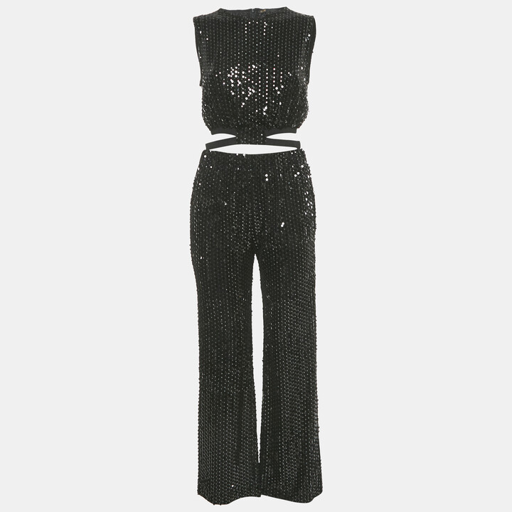 Maje Black Sequin Crop Top & Pants Set S