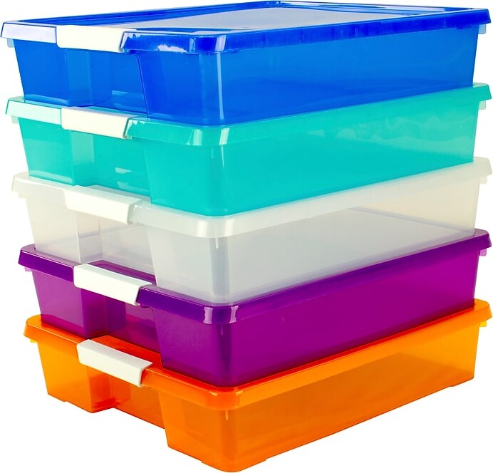 Storex Stack & Store Polypropylene Box Craft Organizer, 15" x 13" x 3", Assorted Colors, 5-Pack (STX63202U05C)