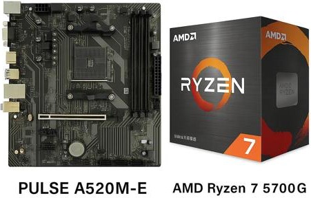 Sapphire Tech PULSE A520M-E AM4 Motherboard & Ryzen 7 5700G 8-Core APU Combo Vega 8 iGPU, DDR4 4600+ OC, PCIe 3.0 M.2, Budget Mini-PC Build Bundle