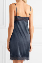 Thumbnail for your product : Stella McCartney Rosie Dreaming Leavers Lace-trimmed Stretch-silk Chemise - Blue
