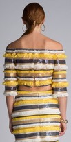 Thumbnail for your product : Julian Chang Clara Off the Shoulder Fringe Crop Top