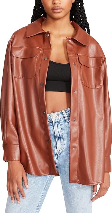 cognac leather puffy coat — bows & sequins