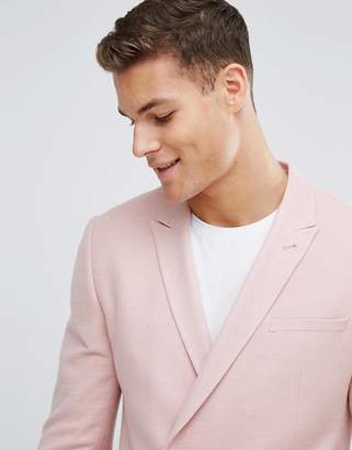 ASOS Skinny Double Breasted Blazer In Pink Texture
