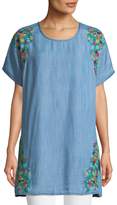 Thumbnail for your product : Tolani Tiffany Embroidered Denim Tunic, Plus Size