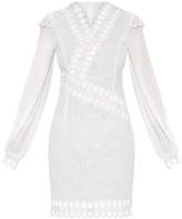 Thumbnail for your product : PrettyLittleThing White Broderie Anglaise Long Sleeve Lace Trim Shift Dress