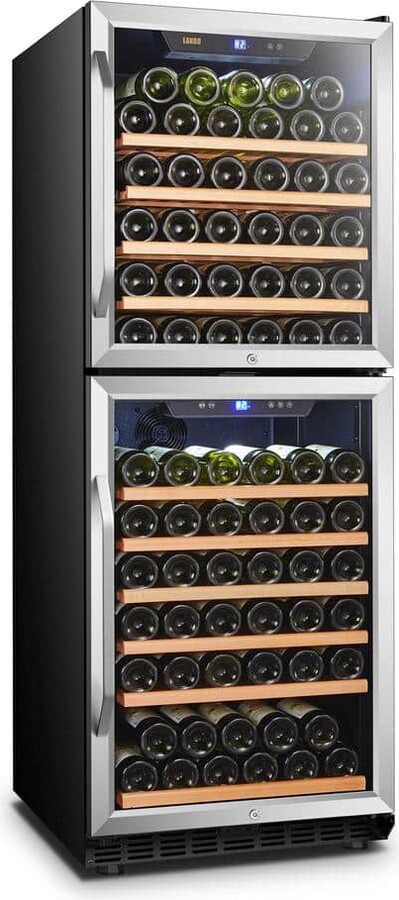 Lanbo 23 in. 133-Bottle Stainless Steel 2 Door Dual Zone Wine Refrigerator
