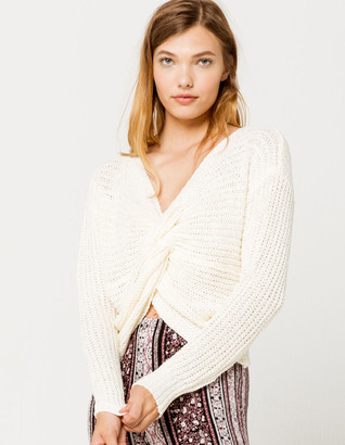 IVY & MAIN Twist Front Cream Womens Pullover Sweater