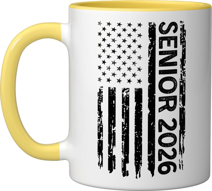 Senior Class Of 2026 Matching Outfits Senior Class of 2026 American USA Flag Retro Graduation Ceramic Mug, Yellow/White