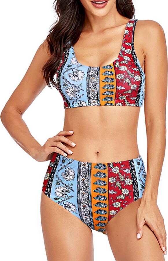 Greensen Two Piece Women Ethnic Style Colorful Bikini Set Swimwear Push