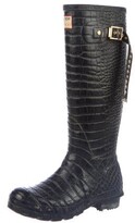 Thumbnail for your product : Jimmy Choo X Hunter Snakeskin Leather Trim Embellishment Rain Boots Black
