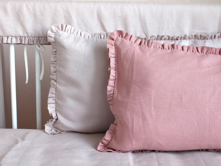 Cot Pillowcase, Baby Linen Pillow Case, Girl Case Ruffle, Kids Bedding, Linen Bedding Kids