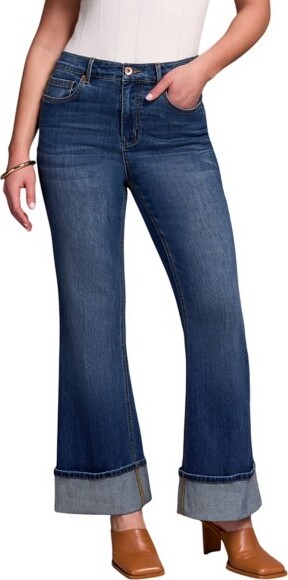 Women's Tribal Brooke Cuffed Palazzo Wide Leg Jeans Antique Blue 2 29