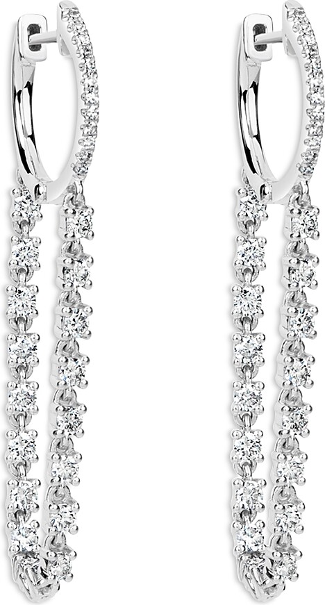 Meira T 14K White Gold Diamond Chain Drop Hoop Earrings