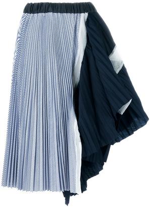 Sacai pleated asymmetric midi skirt - women - Cotton/Polyester - 2