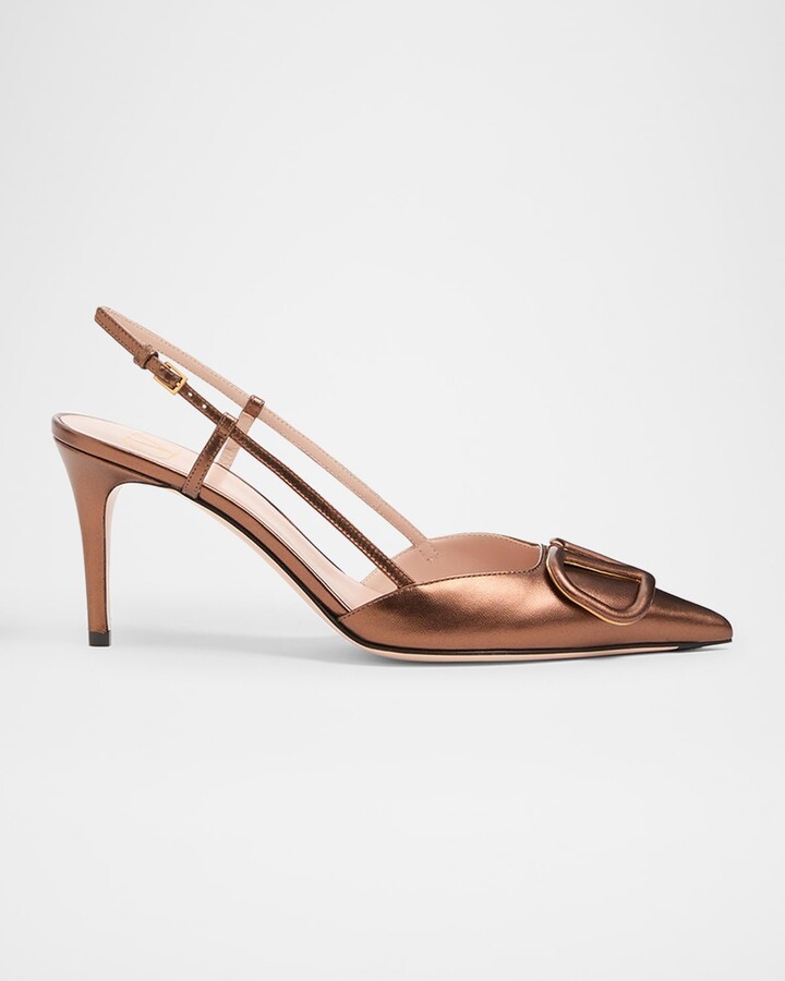 Valentino Garavani V-Logo Metallic Leather Slingback Pumps