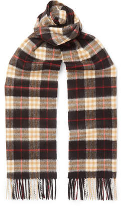 Burberry Fringed Checked Cashmere Scarf - Men - Brown