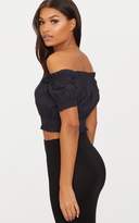 Thumbnail for your product : PrettyLittleThing White Ruched Sleeve Bardot Crop Top