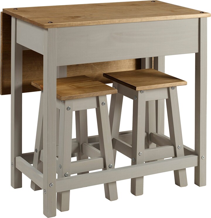 Core Corona Rectangular Drop Leaf Dining Table with 2 Chairs, Pine Grey