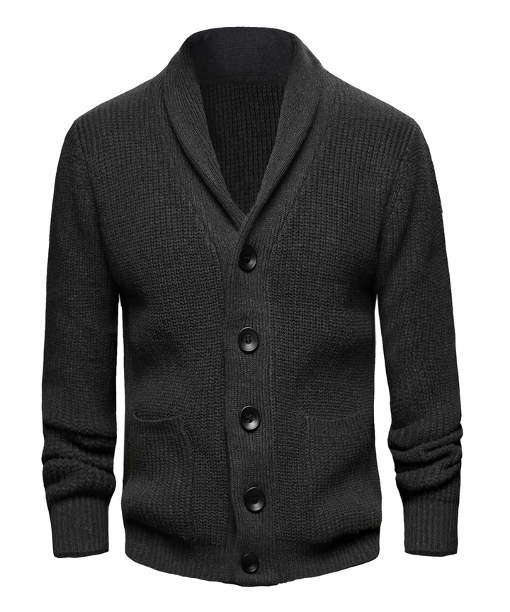 HULKAY Mens The Dude Zip Up Cardigan Sweaters Shawl Lapel Open Front Cable Knitted Cardigan Jackets Slim Fit Vintage Coat