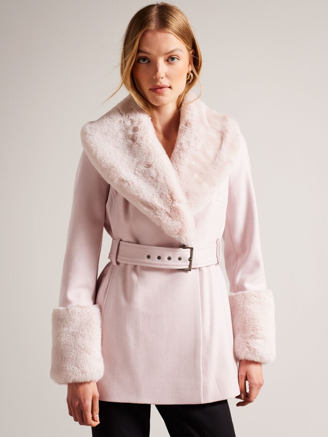 pink wool belted coat