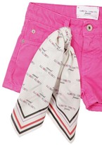 Thumbnail for your product : Alberta Ferretti Cotton Denim Shorts W/ Logo Scarf