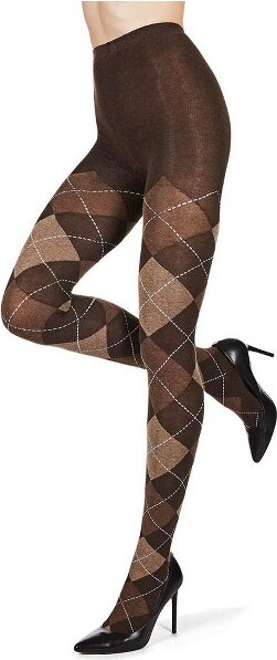 Me Moi MemoiClassicLarge-PrintArgyleSweaterTightsBrownHeatherM-L