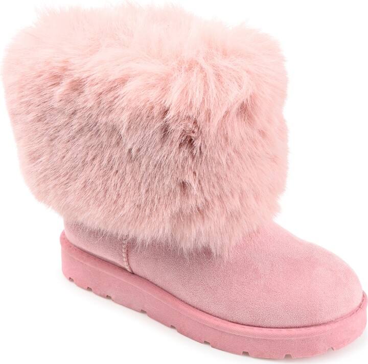 Girls Pink Snow Boot Faux Fur Lined .Pink Fur Pink Laces Size Med 1/2 