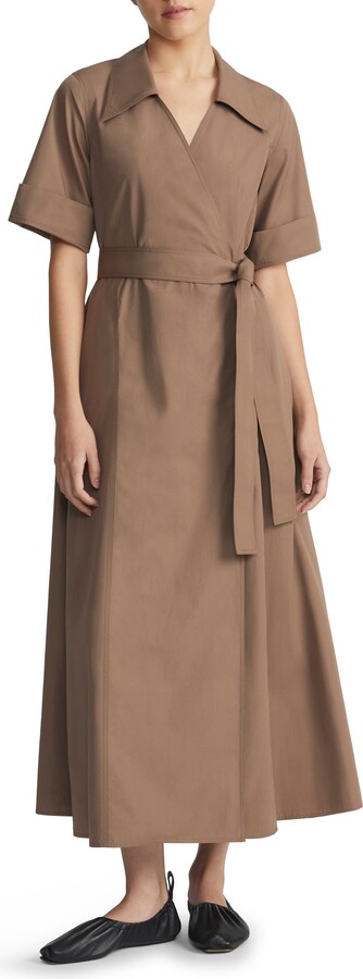 Lafayette 148 New York Belted Organic Cotton Poplin Faux Wrap Shirtdress