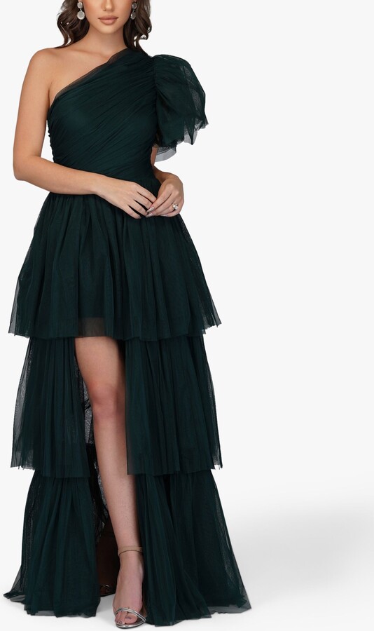 Sydney Off Shoulder Tulle Maxi Dress in Emerald Green – Lace & Beads