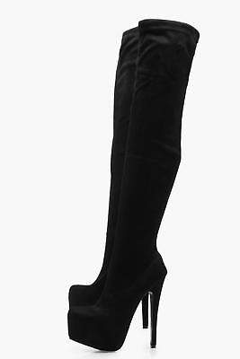 boohoo Womens Alisha Concealed Platform Over the Knee Boots in Black size 6