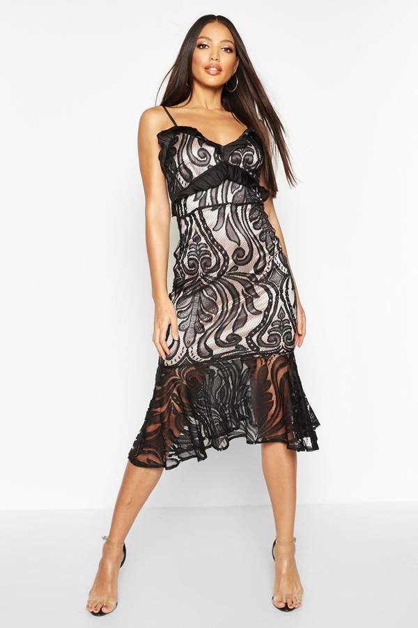 lace fishtail midi dress