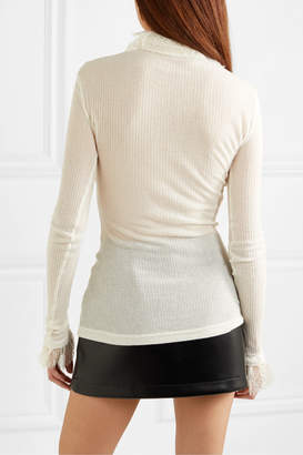 Philosophy di Lorenzo Serafini Lace-trimmed Ribbed-knit Turtleneck Top - Ivory