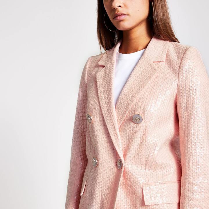 Womens Blazer River Island Pink Double Breasted Blazer River
