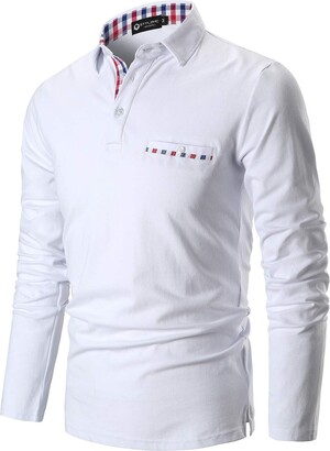 STTLZMC Mens Casual Long Sleeve Polos with Fashion Plaid Splice T-Shirt -  ShopStyle