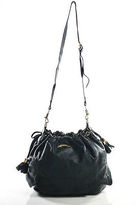 Thumbnail for your product : Luella Black Leather Gold Accent Large Drawstring Shoulder Handbag