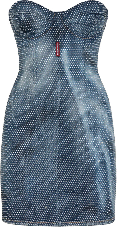 DSQUARED2 Studded Denim Bustier Minidress